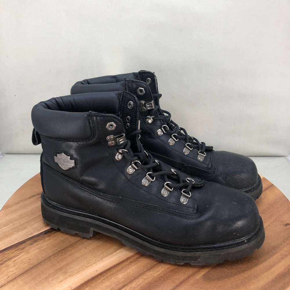 Harley-Davidson Mens Black Leather Lace Up Steel Toe Work Boots Size 10.5